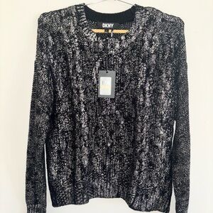 NWT Wmns DKNY JEANS White & black Cable Knit Pullover Sweater small MSRP$119 top
